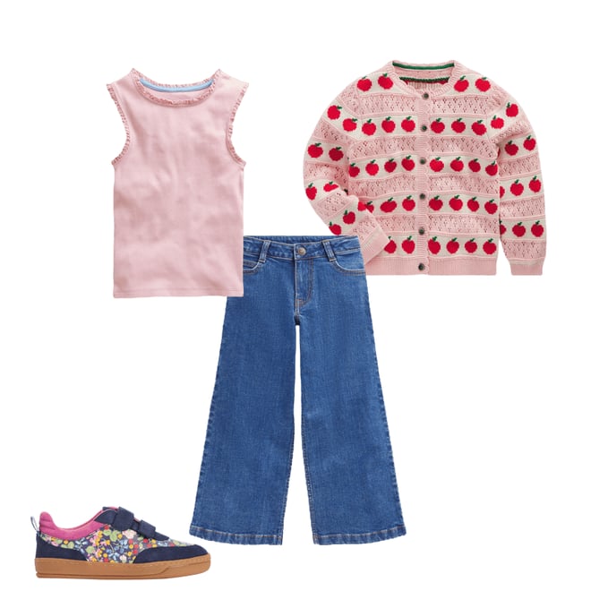 1st bundle featuring 3 items which compliment Pretty Scalloped Cardigan-Chalk Pink Apples