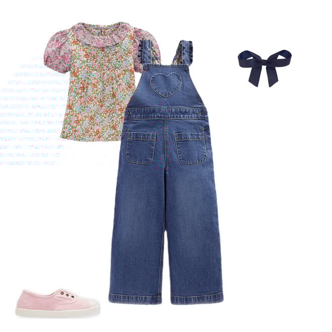 Frill Dungarees-Mid Vintage Heart Applique Boden UK