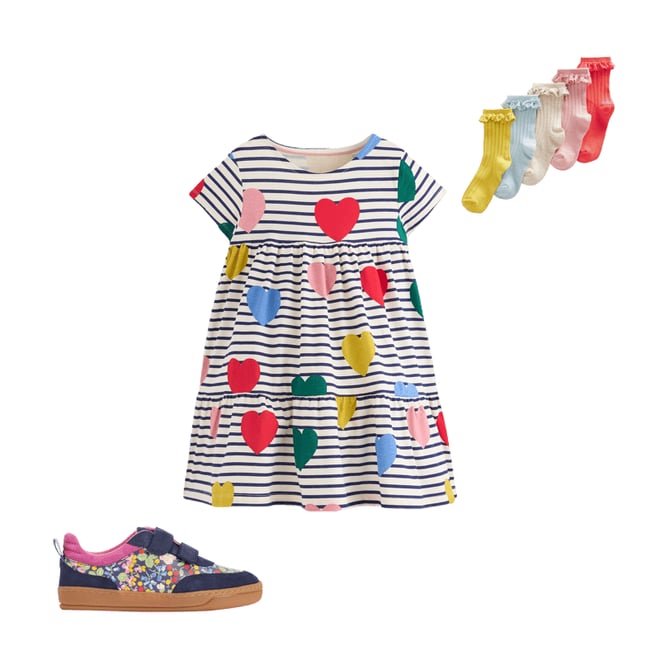 1st bundle featuring 2 items which compliment Ariel Twirly Jersey Dress-Multi Heart Stripe