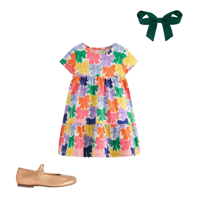 1st bundle featuring 2 items which compliment Ariel Twirly Jersey Dress-Multi Rainbow Bows