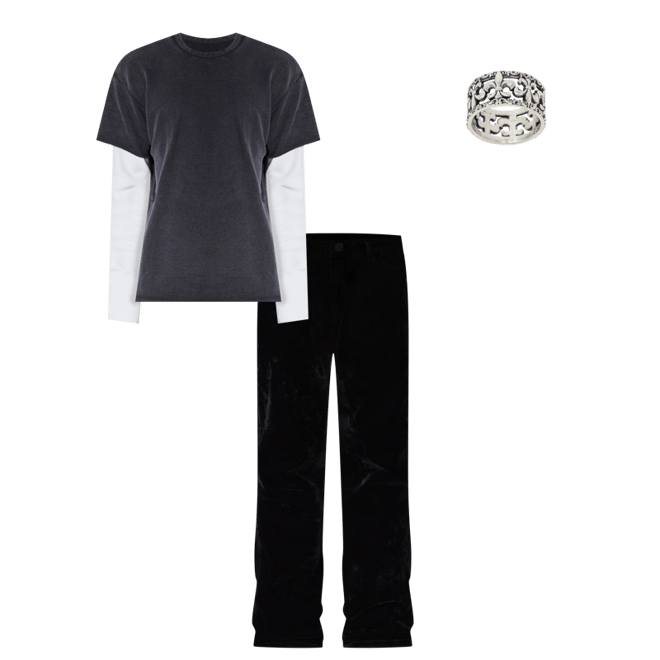 French Terry Double Layer Thermal L/S Tee - Washed Black