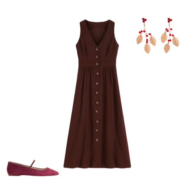 Catherine Button Linen Dress-Bitter Chocolate | Boden USA