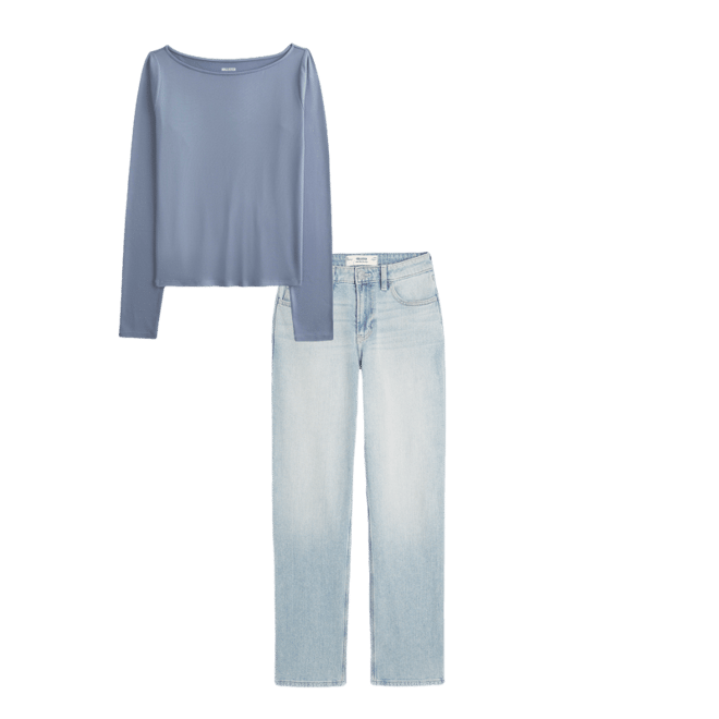 Long-Sleeve Seamless Fabric Slash-Neck Top