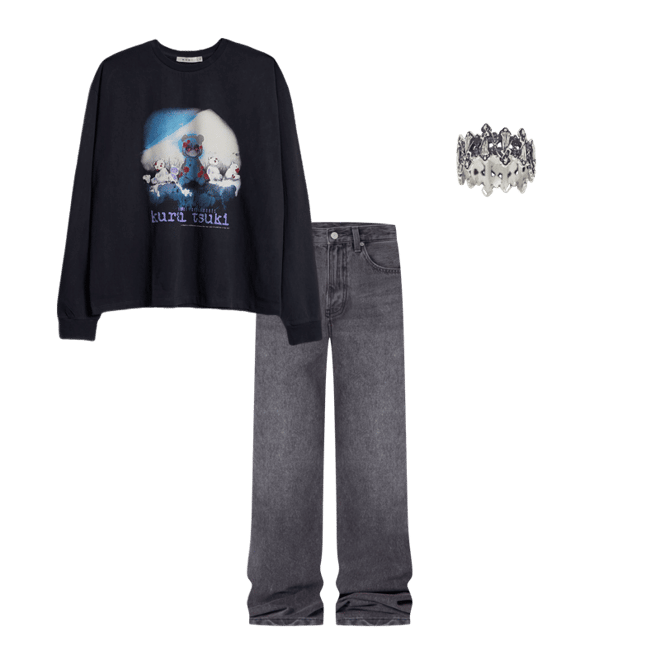 Kurai Tsuki Bear L/S Tee - Black | mnml | shop now