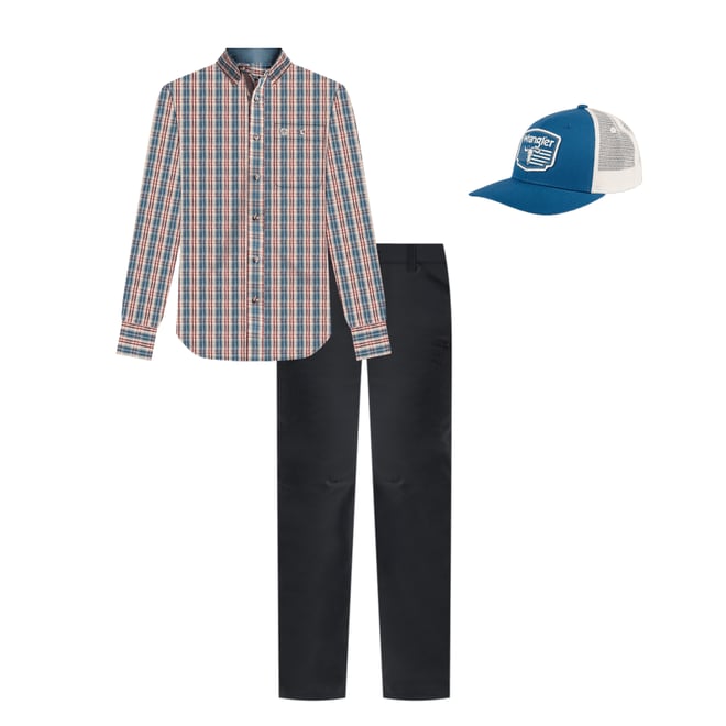 Wrangler® George Strait™ Long Sleeve Button Down One Pocket Shirt in Mallard Madras