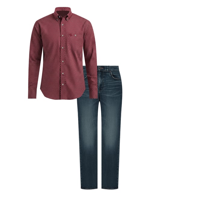 Wrangler® George Strait™ Long Sleeve Button Down One Pocket Shirt in Burgundy Dot