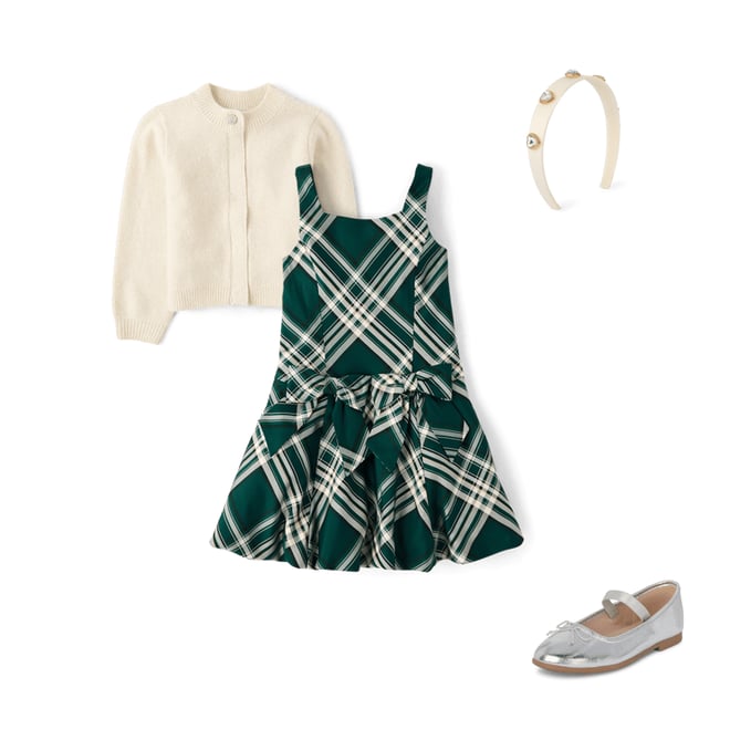 Girls Sleeveless Matching Family Plaid Bow Satin Bubble Dress - GREEN | The  Children's Place