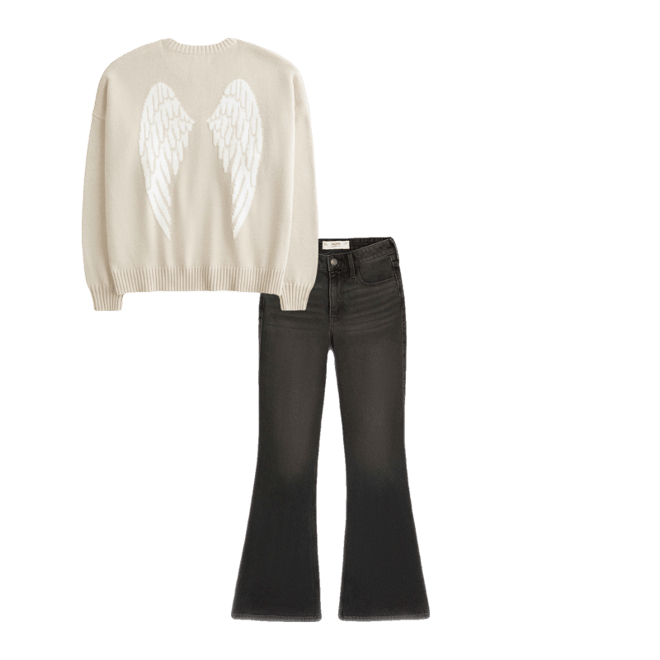 High-Rise Washed Black Flare Jeans