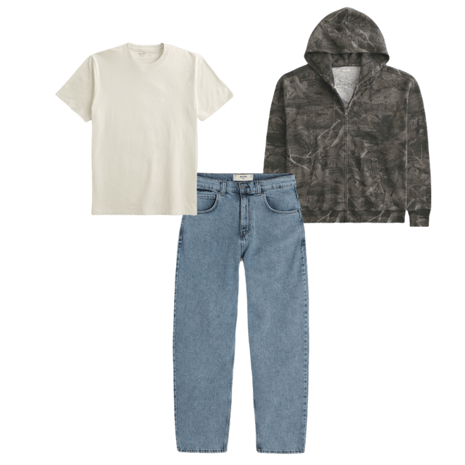 Boxy Thermal Camo Zip-Up Hoodie