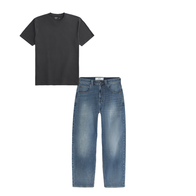 Medium Wash Embroidered Shark Graphic Skater Baggy Jeans