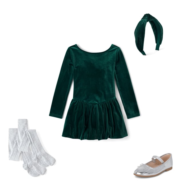Girls Long Sleeve Velour Bubble Dress - GREEN | The Children's Place