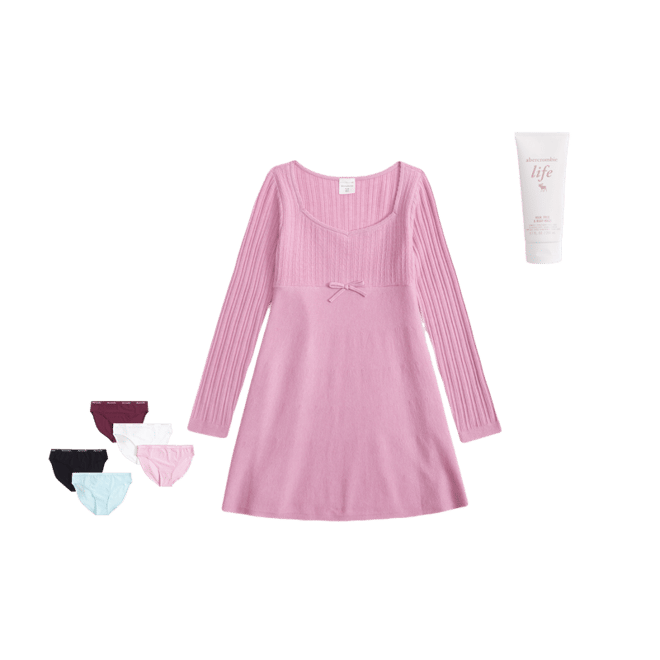 long-sleeve babydoll mini sweater dress