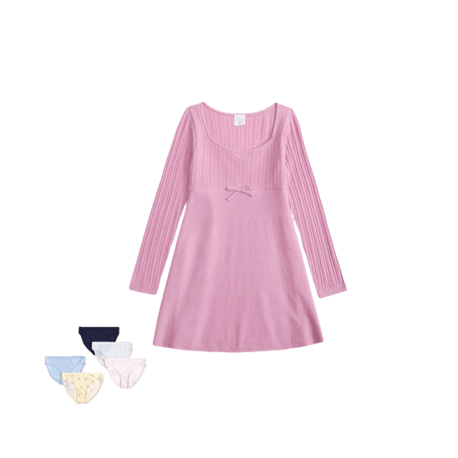 long-sleeve babydoll mini sweater dress