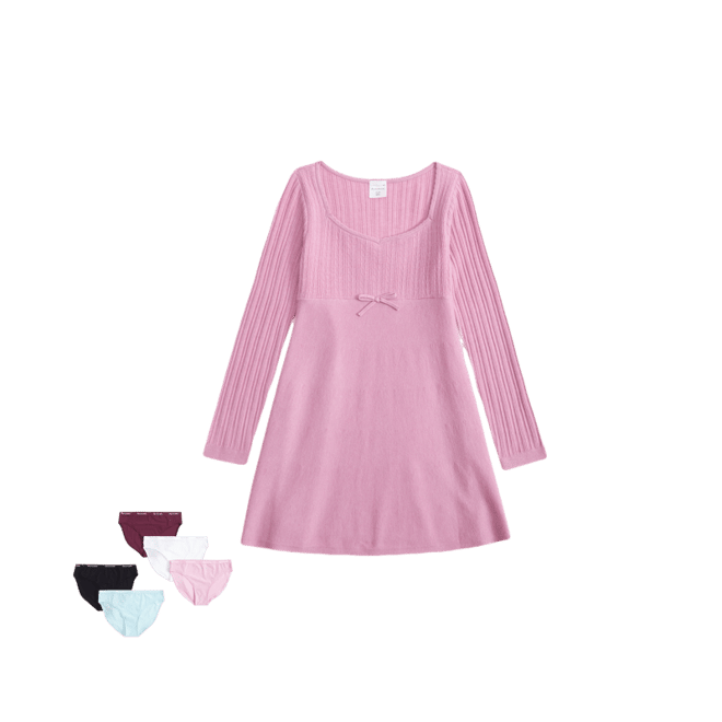 long-sleeve babydoll mini sweater dress