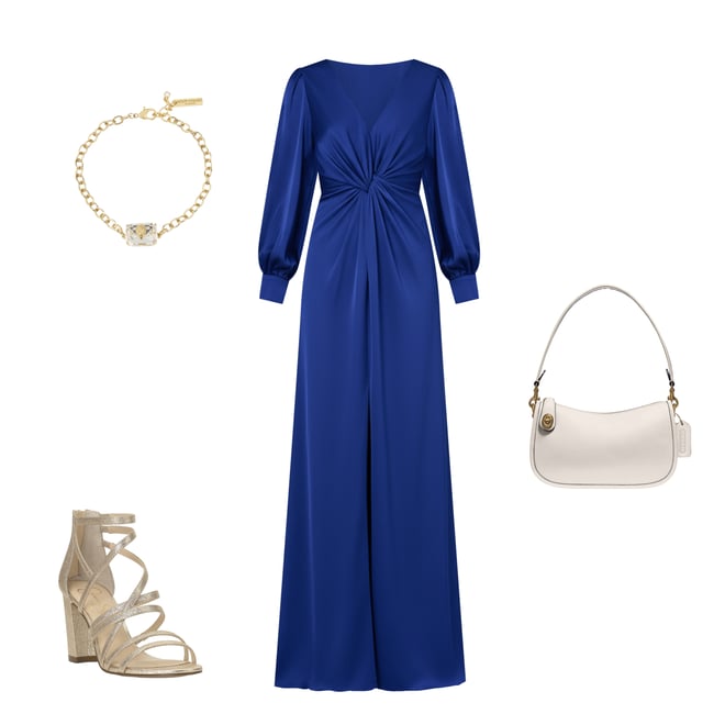 Aidan Mattox Crepe Back Satin V-Neckline Long Sleeve Front Knot