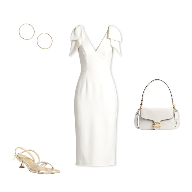 Mac Duggal Crepe V-Neck Sleeveless Bow Shoulder Midi Sheath Dress |  Dillard's