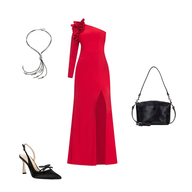 Xscape ITY Jersey One Shoulder Long Sleeve Ruffle Sheath Dress