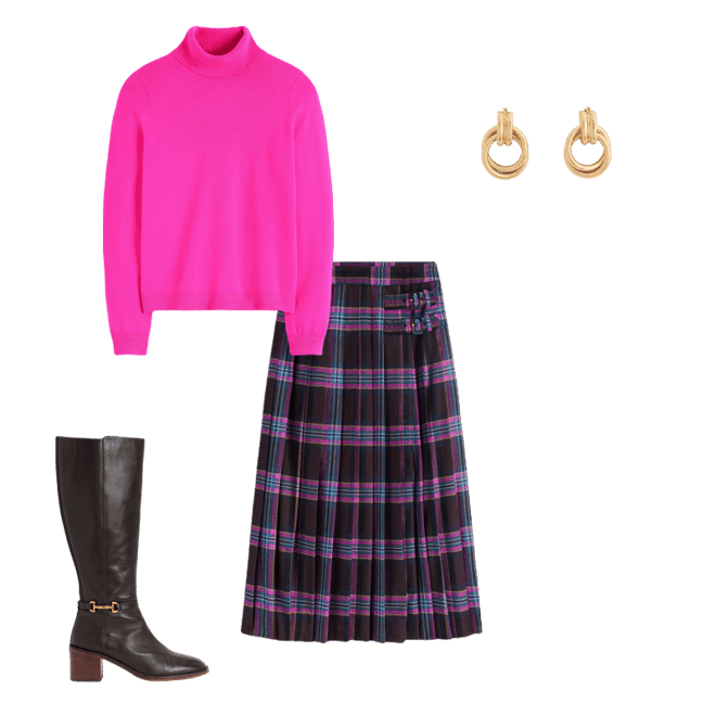 Josephine Wool Kilt Skirt - Brown, Teal & Pink Check | Boden USA