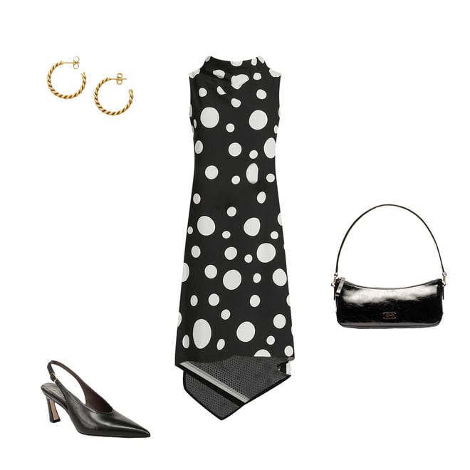 IC Collection Woven Dot Print Mock Cowl Neck Sleeveless Asymmetrical Tunic  Dress | Dillard's