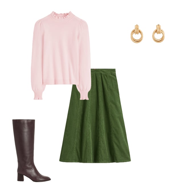 Robe midi Cecily en velours côtelé-Vert des bois | Boden FR