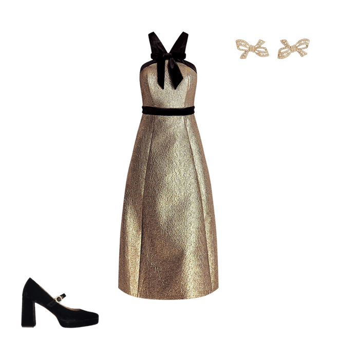 slim fit dress slacks Black/Gold Ombré Lurex Bustier Gown with Train main image 1