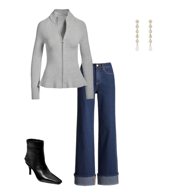 Rib Peplum Full Zip Cardigan Light Heather Gray