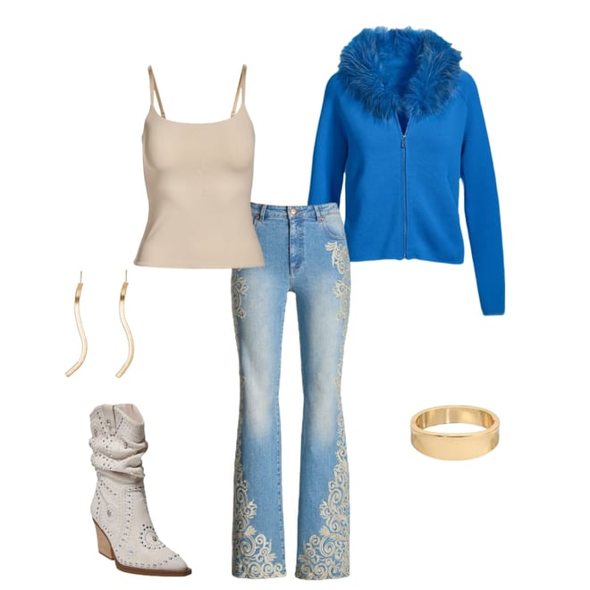 Slouchy Embellished Western Boot Bone