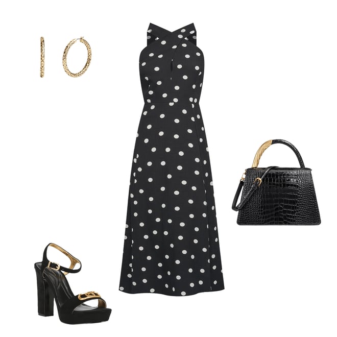 【Donna Karan New York】Polka Dot High-Neck Dress DKNY by Donna Karan Dotted Print Halter Neck Sleeveless A