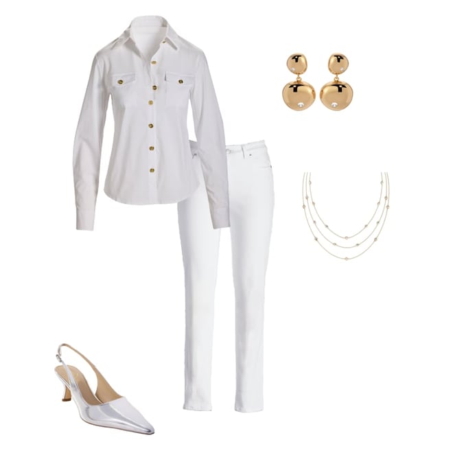 Utility Chic Poplin Button Down Shirt White