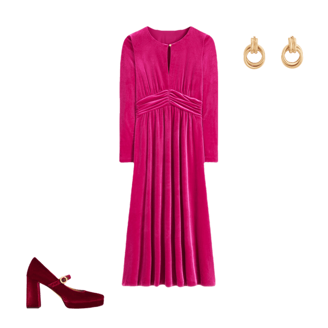 Boden Women's Tilda Velvet Midi Dress in Pink | Size 8