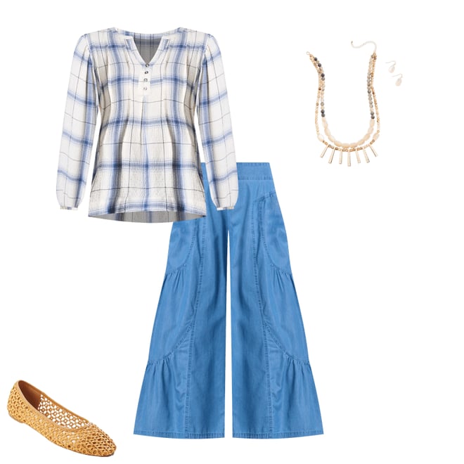 Cato Fashions | Cato Chambray Wavy Wide Leg Pants