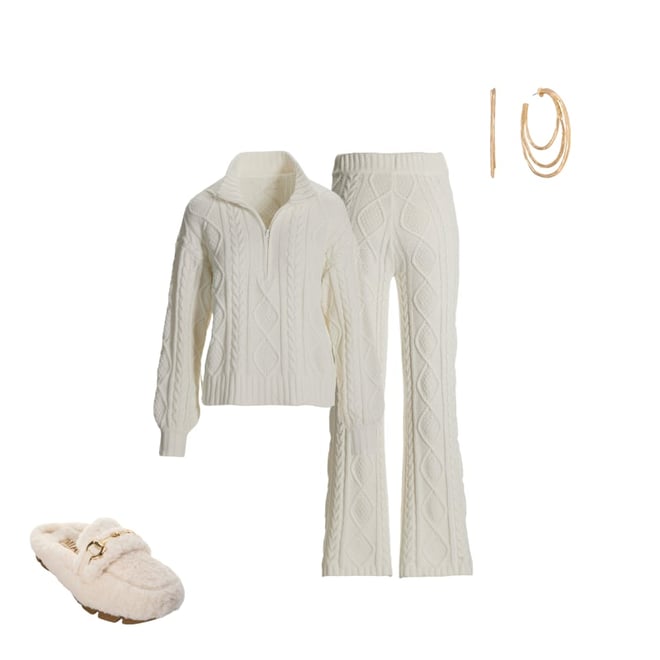 Half Zip Cable Lounge Set Off White