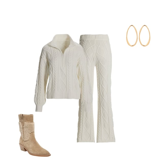 Half Zip Cable Lounge Set Off White