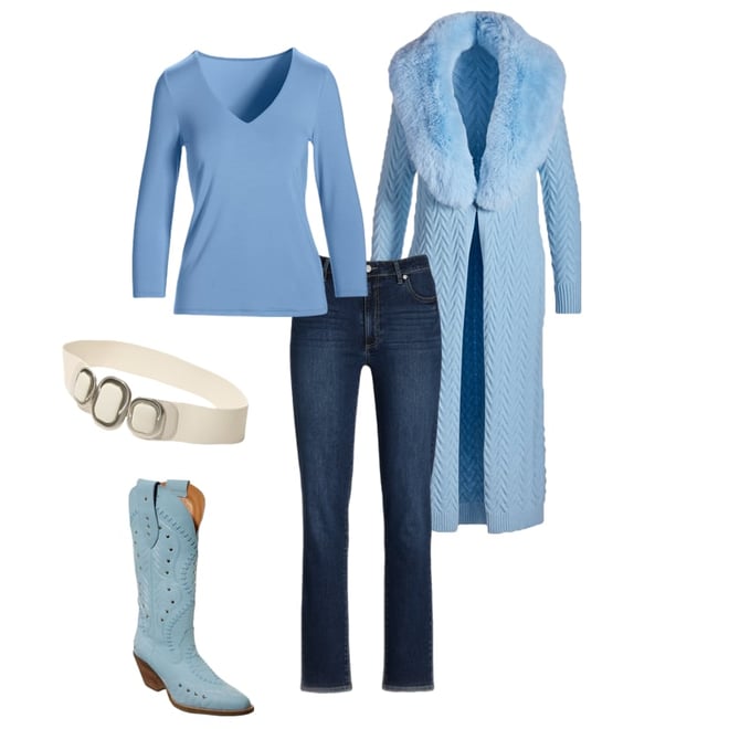 Embroidered and Studded Western Boot Blue