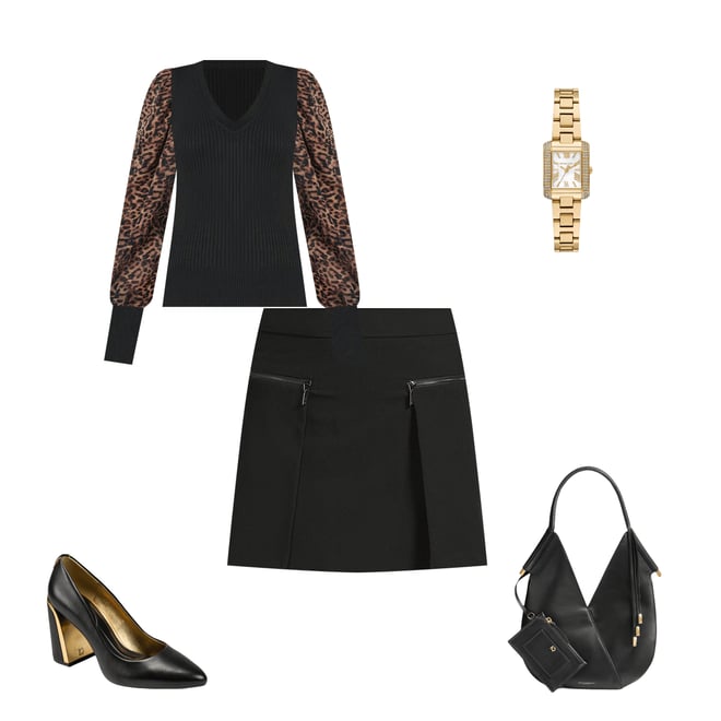 DKNY by Donna Karan Knit Mix Media Cheetah Print Puff Long
