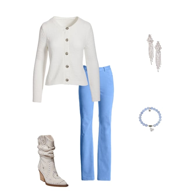 Slouchy Embellished Western Boot Bone