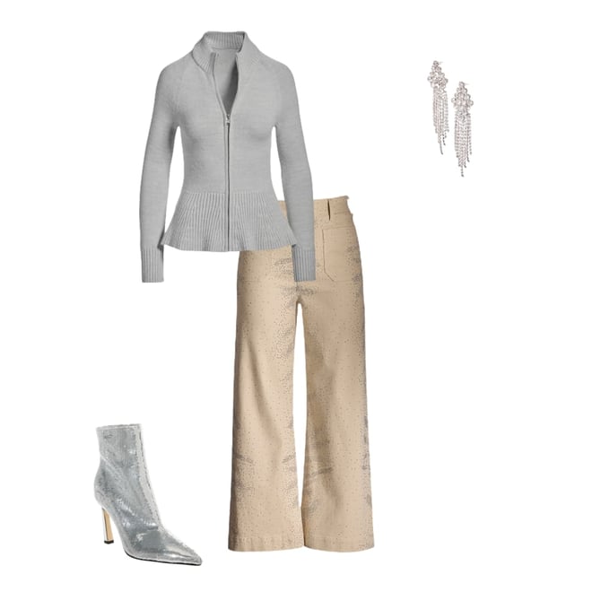 Rib Peplum Full Zip Cardigan Light Heather Gray