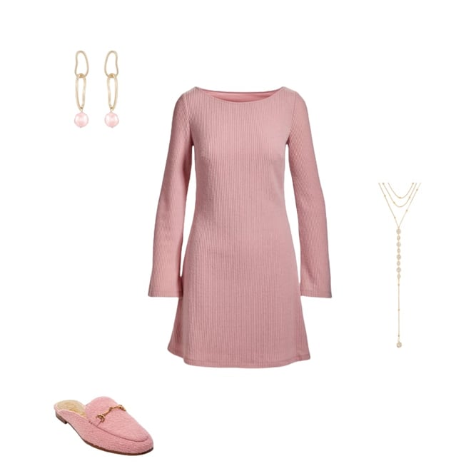 Ribbed Hacci Everyday A Line Dress Soft Pink