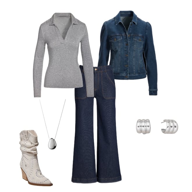 All Over Rhinestone Collared Top Heather Gray