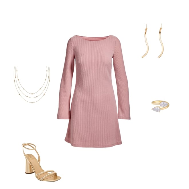 Ribbed Hacci Everyday A Line Dress Soft Pink