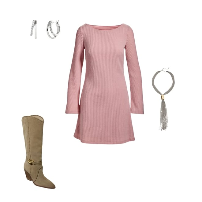Ribbed Hacci Everyday A Line Dress Soft Pink