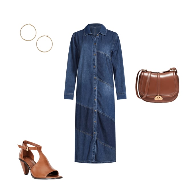 Westbound Petite Size Asymmetric Color Blocked Denim Midi