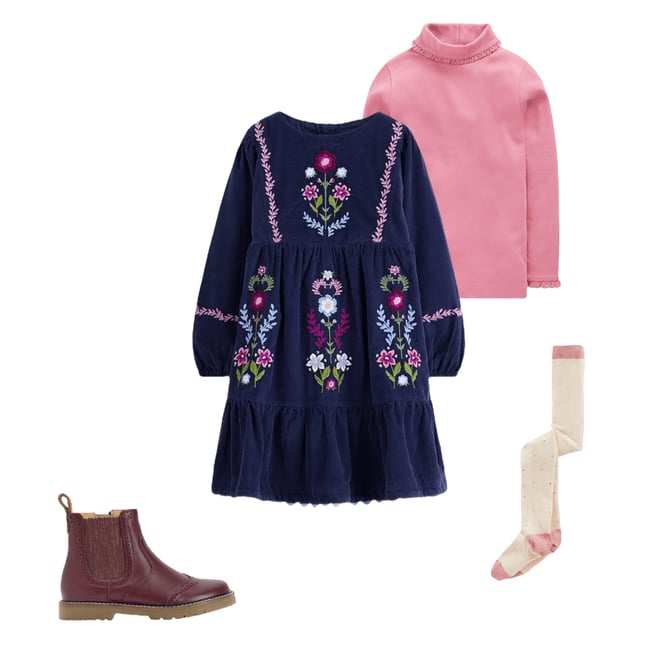 Clover Blouson Cord Dress-College Navy