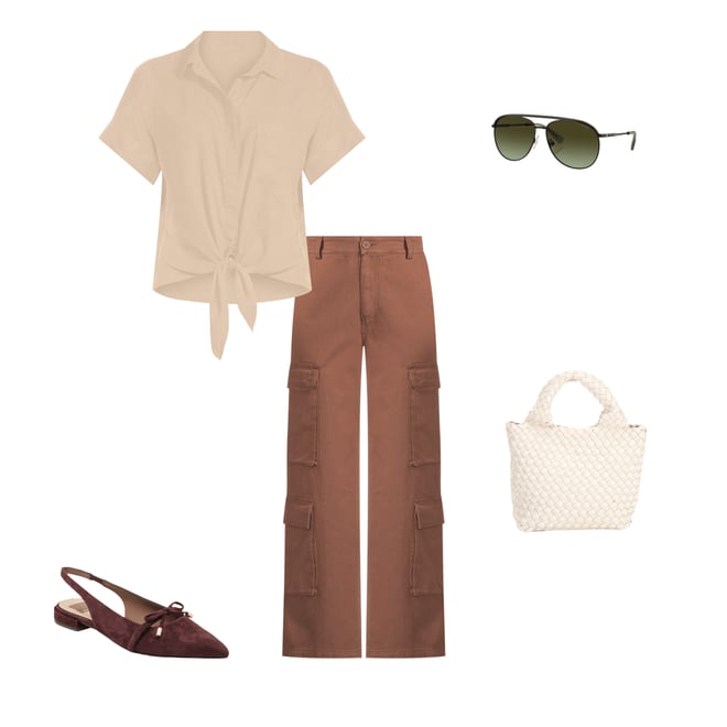 トップス STONE  Cloth & Stone Woven Trimmed Short Roll Cuff Sleeve Point