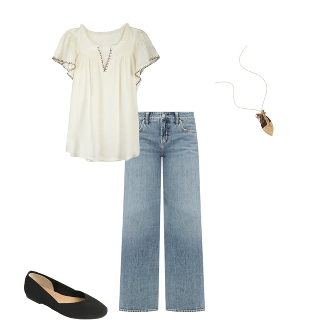 Whipstitch Flutter Sleeve Blouse