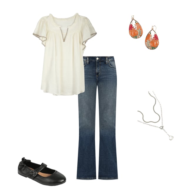 Whipstitch Flutter Sleeve Blouse