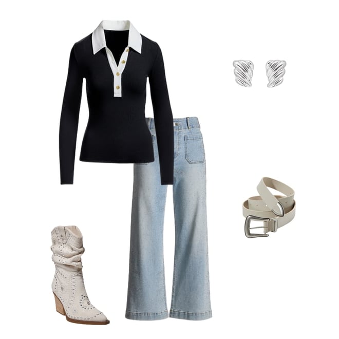 Slouchy Embellished Western Boot Bone
