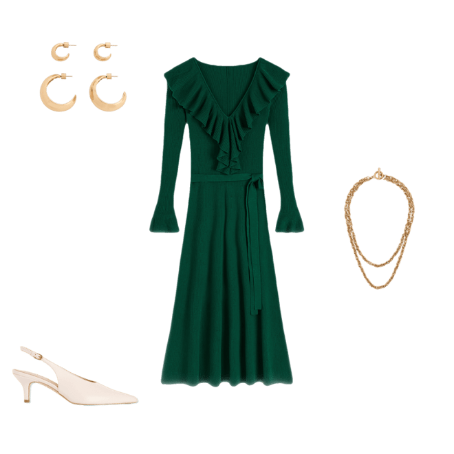 Ruffled Ribbed Dress-Emerald Night | Boden UK