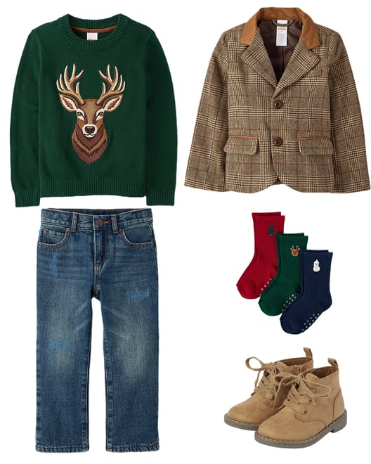 Boys Embroidered Construction Layered Top - Country Charm - Antler brown