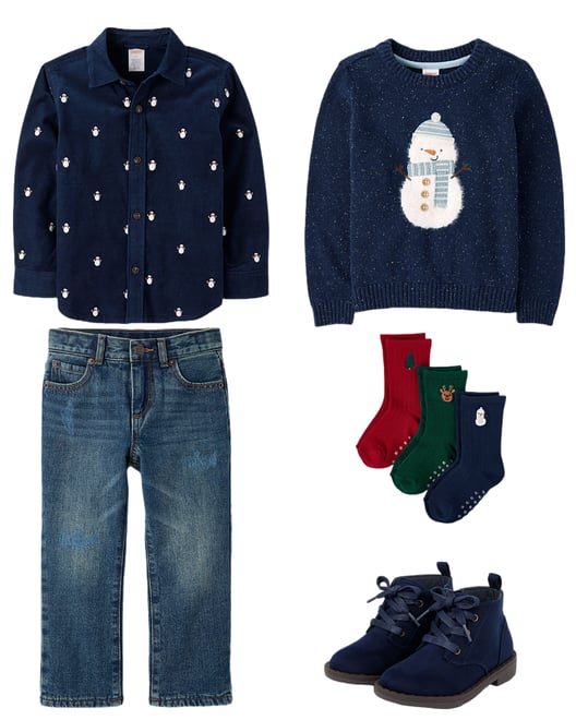 2nd bundle featuring 4 items which compliment Boys Schiffli Snow Man Corduroy Button Up Shirt